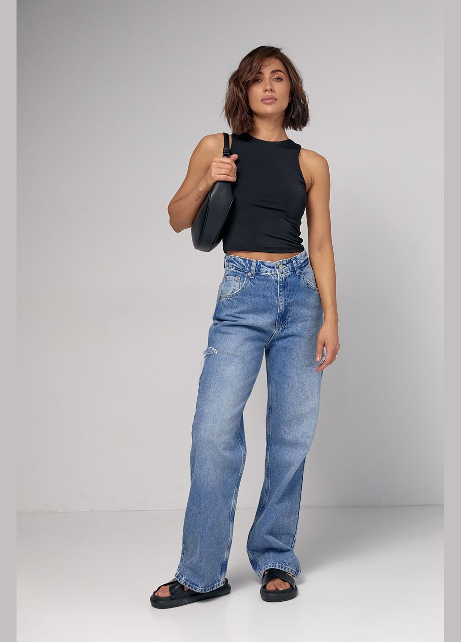 Женские джинсы с декоративными разрезами на бедрах - джинс Lurex - (293293016)