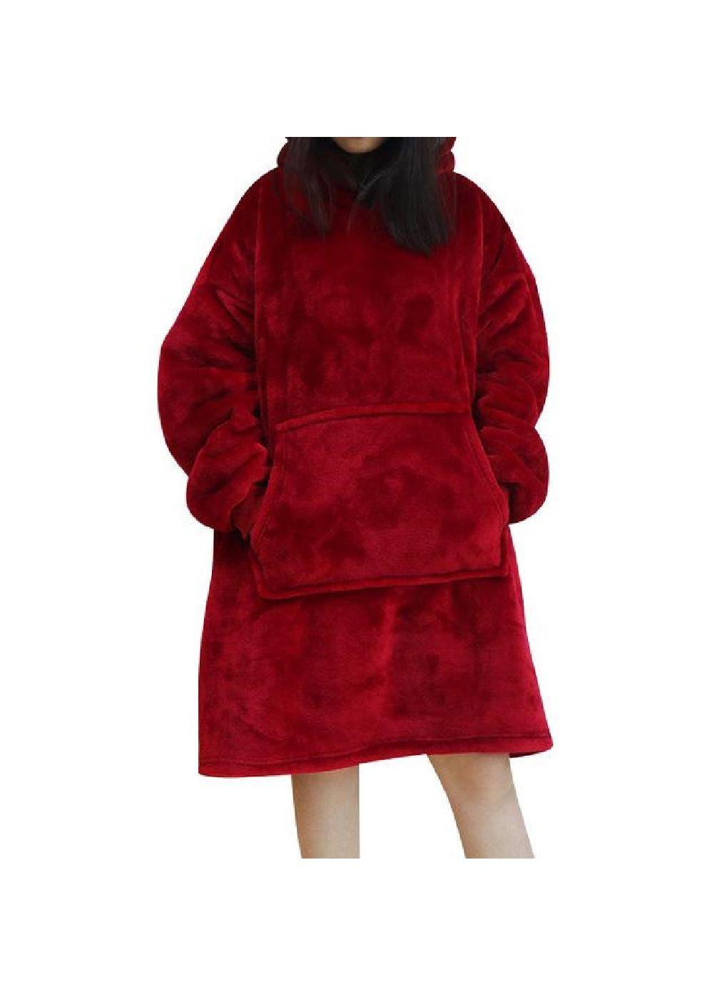 Толстовка плед халат зимний худи свитер оверсайз унисекс с карманом капюшоном однотонная 80х100 см (478493-Prob) Бордовая Unbranded (305784369)