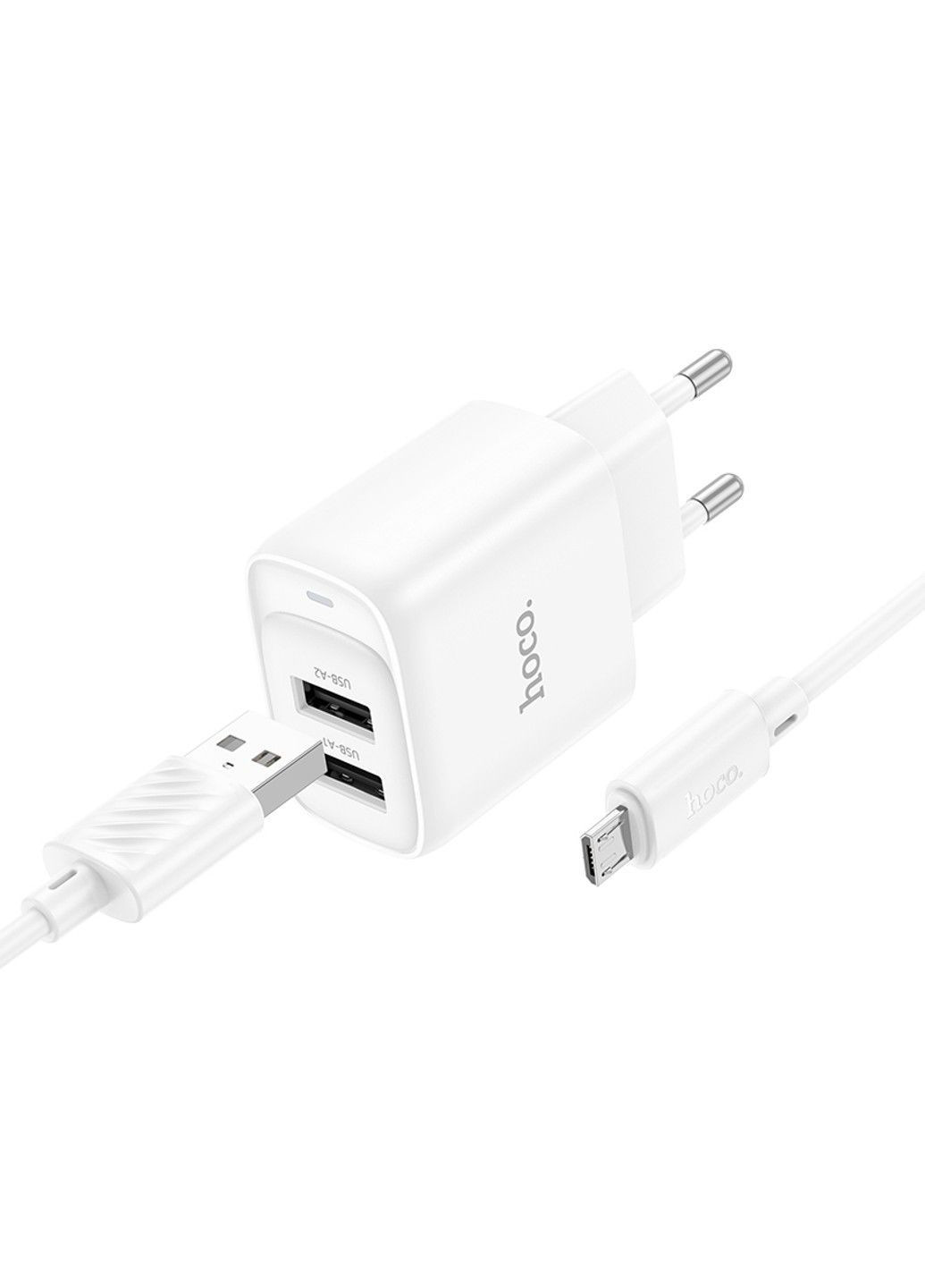 Мережевий зарядний пристрій з кабелем C141A Smart dual-port charger set (Micro) White Hoco (371362884)