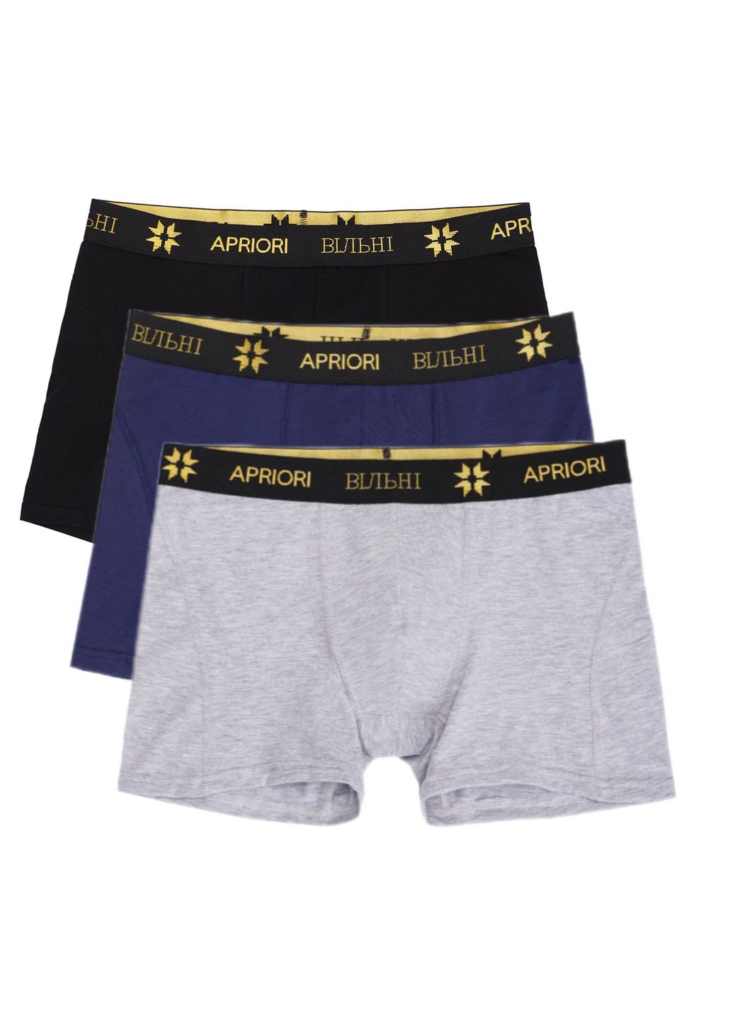 Набор хлопковые трусы-ТРАНКИ VILNI - 3 штуки (серый/джинс/черный) Apriori боксери (338620944)