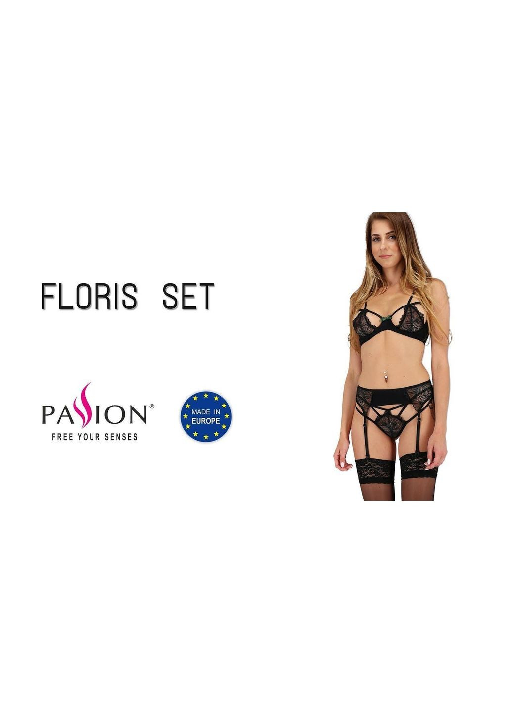Чорний демісезонний комплект білизни floris set cherrylove Passion