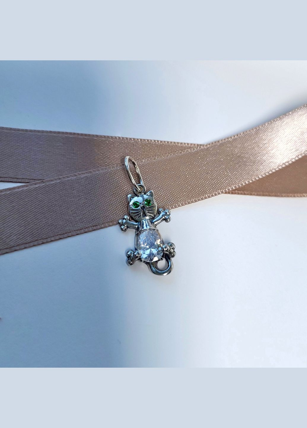 Серебряная подвеска кулон Кот с Зелеными глазками серебро 925 пробы Черненное 3091 1.80г No Brand (317206170)