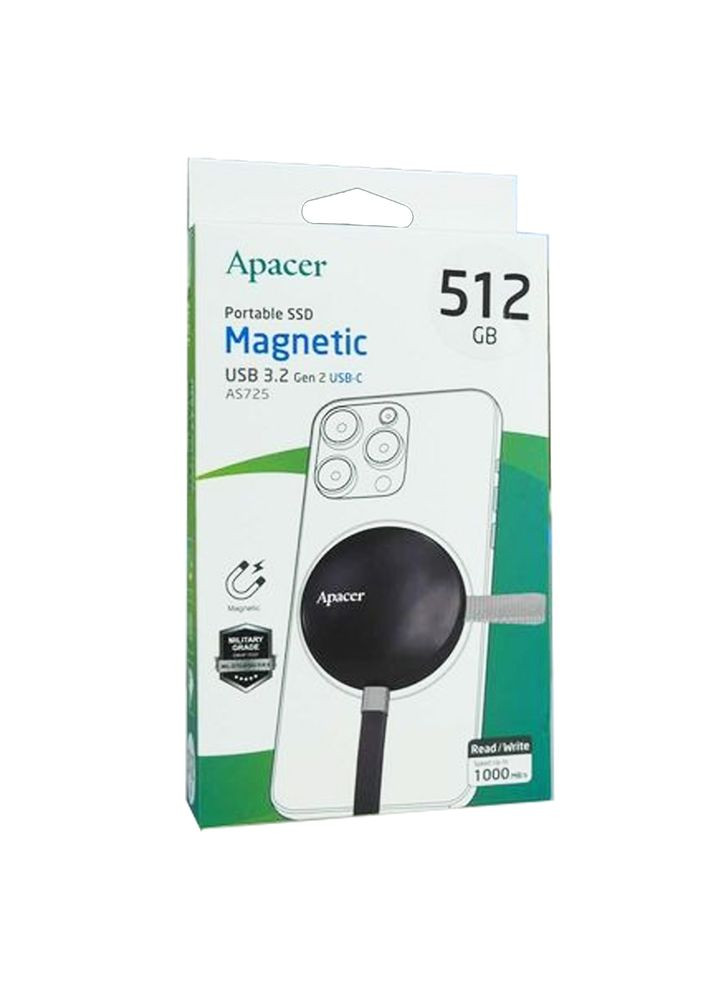 Портативный SSD Magnetic 512 GB USB 3.2 Gen.2 Type-C MagSafe Black (AP512GAS725B-1) Apacer AS725 (354830931)