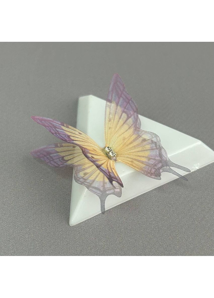 Шифоновий метелик двошаровий зі стразиком 4,5 см - бузкова з помаранчевим Plus-plus (352747729)