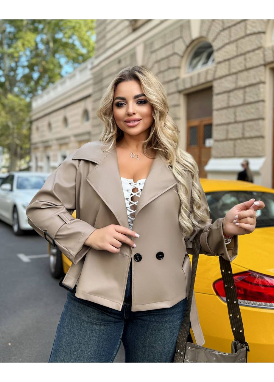 Бежева демісезонна жіноча куртка-косуха з еко-шкіри бежевого кольору 34640 Fashion