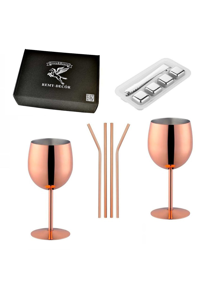 Набор бокалов для вина 320 мл розовое золото трубочки кубики для охлаждения нержавейка на 2 персоны REMY-DECOR (266138081)