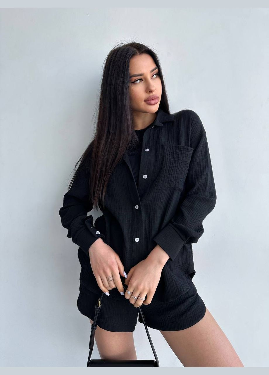 Мусліновий костюм із шортами чорного кольору 32654 Fashion (328922028)