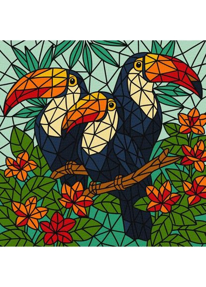 Картина за номерами - Вітраж. Тріо туканів ©art_selena_ua 30х30 см IDEYKA (362203646)