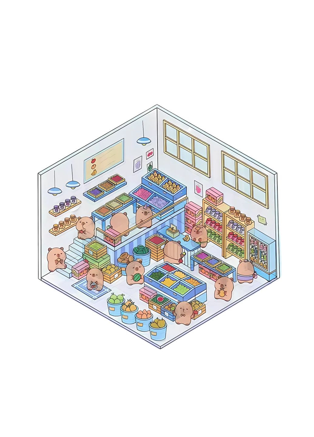 3D набір антистрес наклейок Фруктовий магазин з капібарами 12,5x19 см 1 набір (0005) No Brand (333342171)