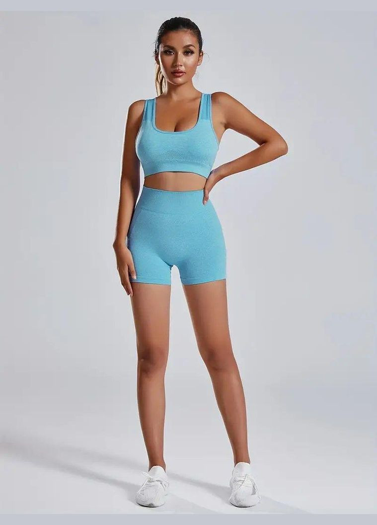 Спортивний костюм (топ та шорти) з чашками й пуш-ап ефектом бірюзового кольору, розмір S Trends (330756914)