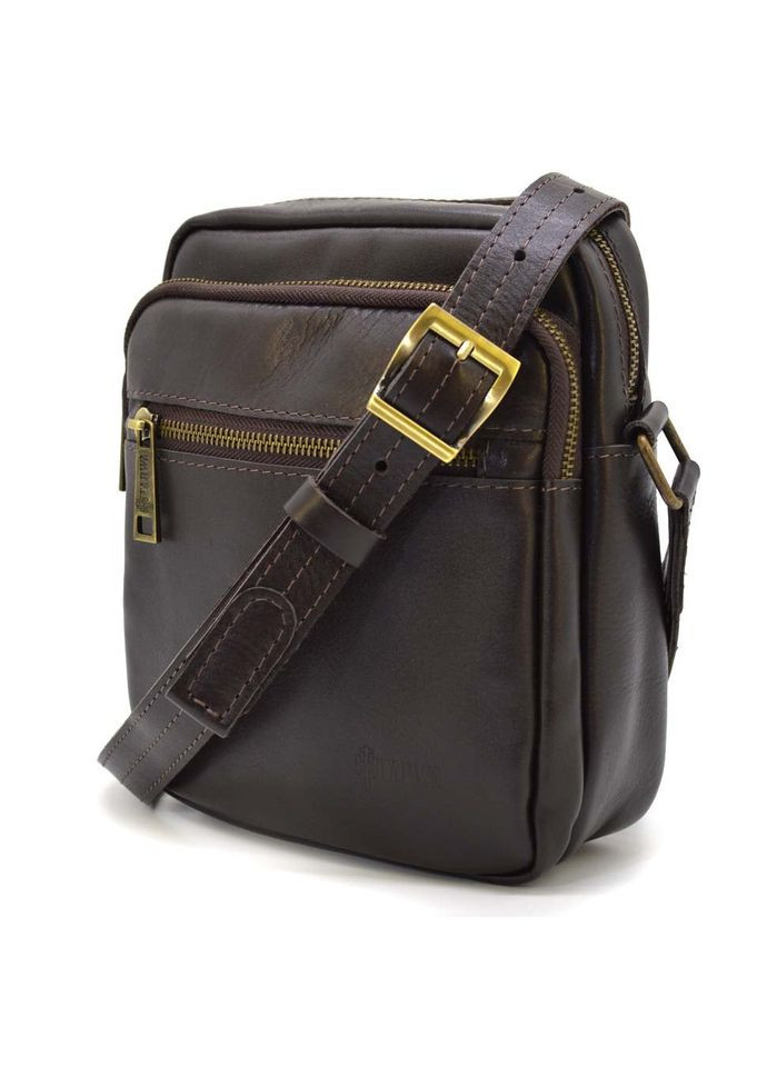 Мужская сумка через плечо из телячьей кожи с двумя отделениями коричневая TARWA (302315118)