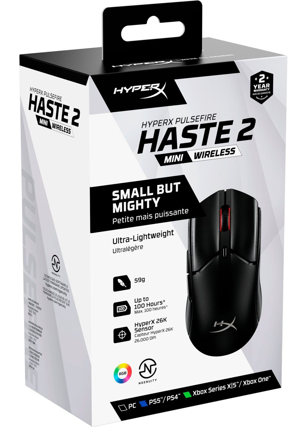 Мышь 7D388AA Pulsefire Haste 2 mini, RGB, USB-A/WL/BT, HyperX (362712599)
