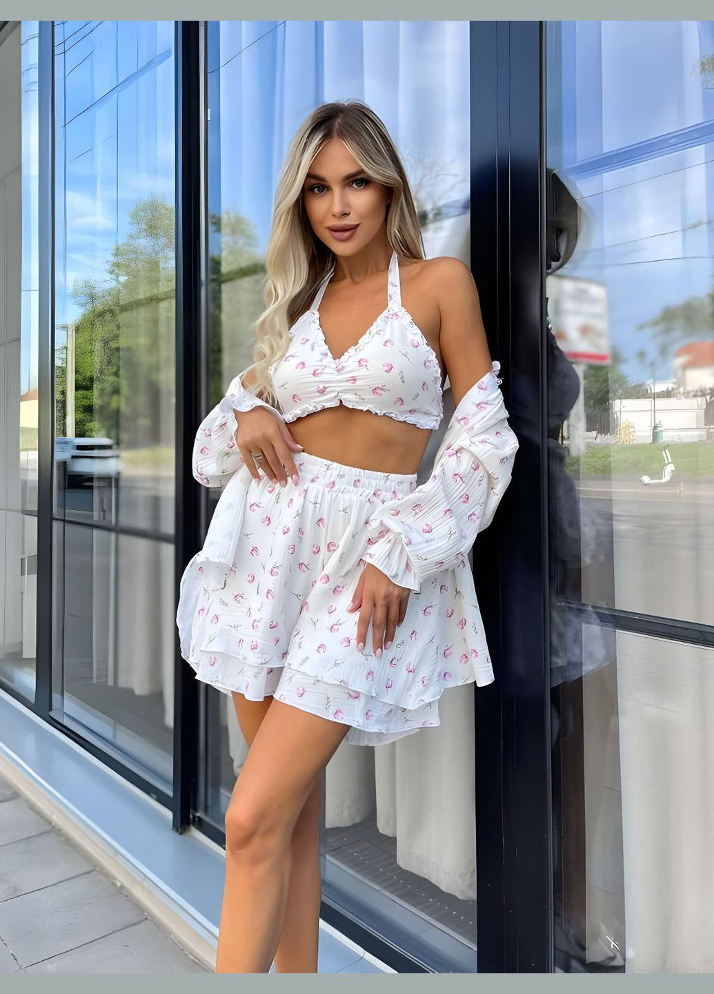 Жіночий літній легкий мусліновий костюм сорочка шорти і топ муслін бавовна No Brand (333143188)