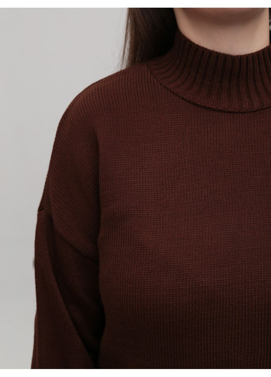 Коричневый зимний свитер женский коричневый свободный с горлом джемпер Karon Вільна