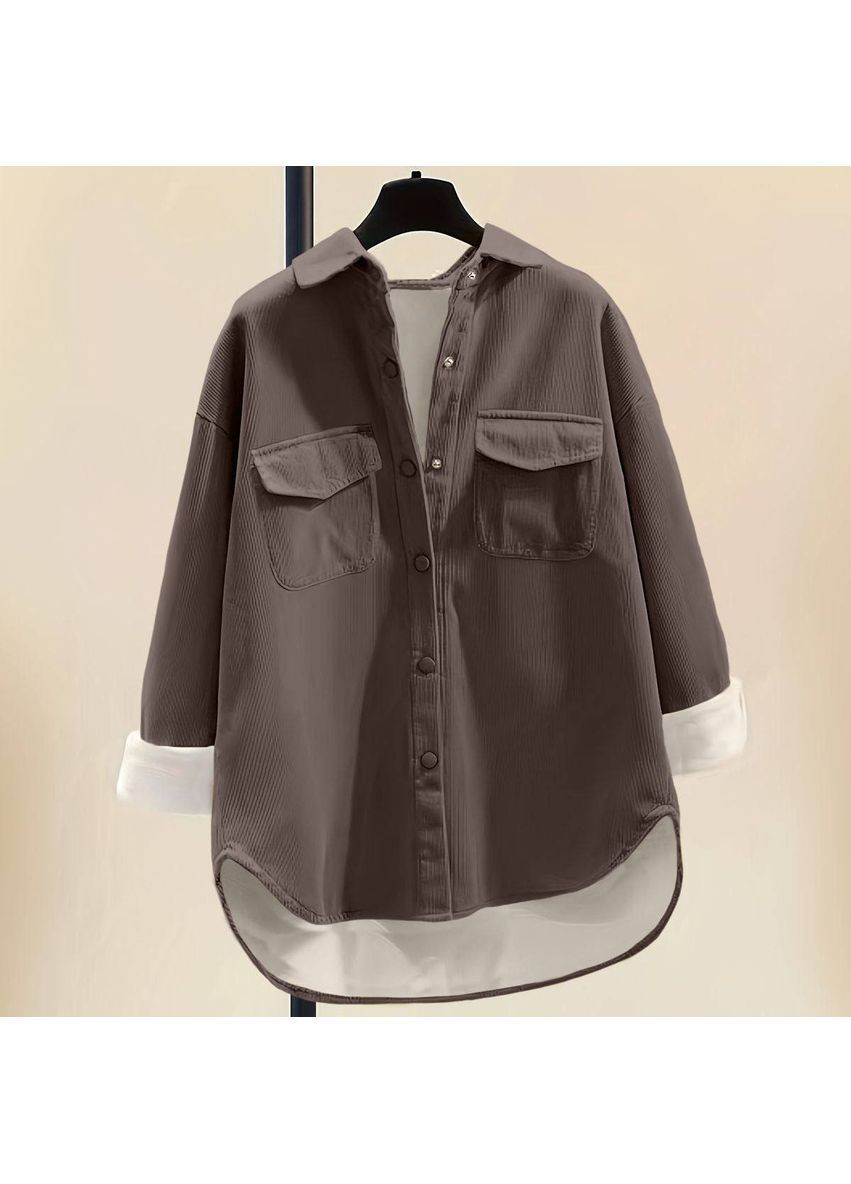 Коричневая повседневный рубашка однотонная Гермес с длинным рукавом