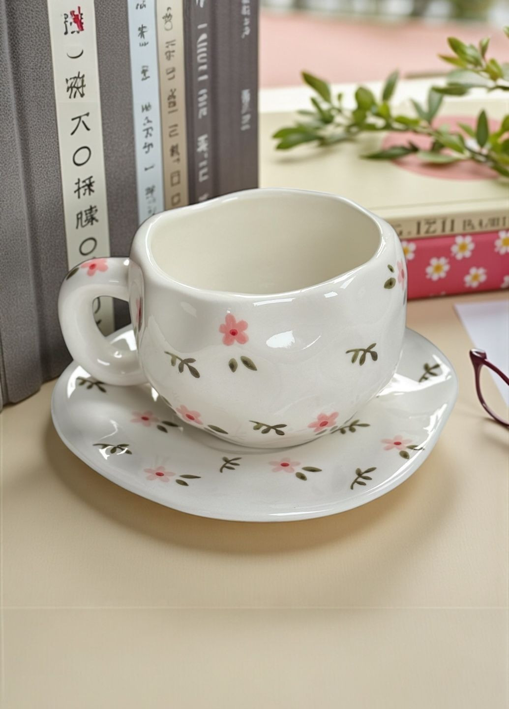 Чашка с блюдцем чайная керамическая 350мл No Brand (363189598)