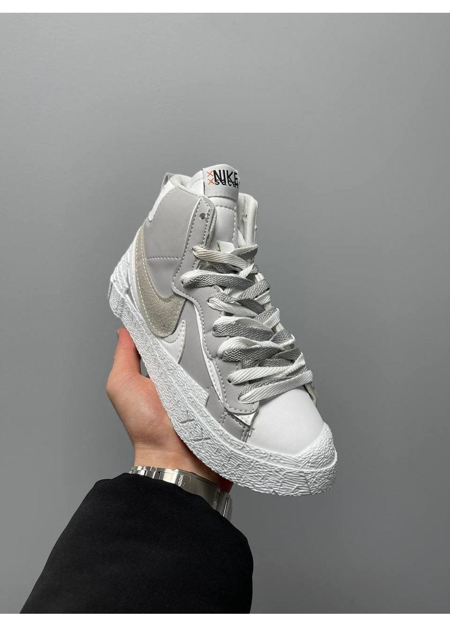КРОСІВКИ ЖІНОЧІ NIKE BLAZER MID X SACAI GREY WHITE V2 НАЙК БЛЕЙЗЕР No Brand сірі демісезони (368859541)