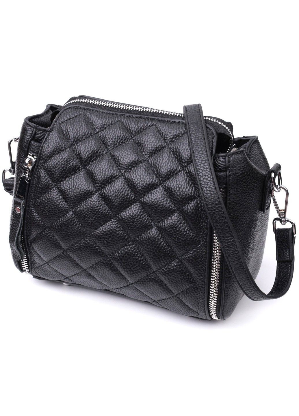 Трендовая сумка для женщин в ромбы из натуральной кожи 22667 Черная Vintage (297983202)