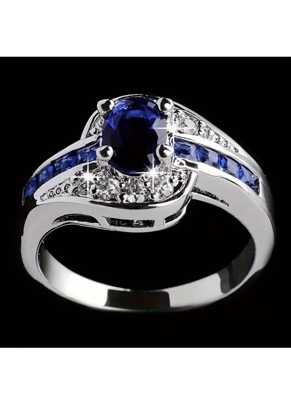 Каблучка срібляста жіноча з синіми кристалами незвичайної форми розмір 16,5 AurumLux213 Liresmina Jewelry (356459439)