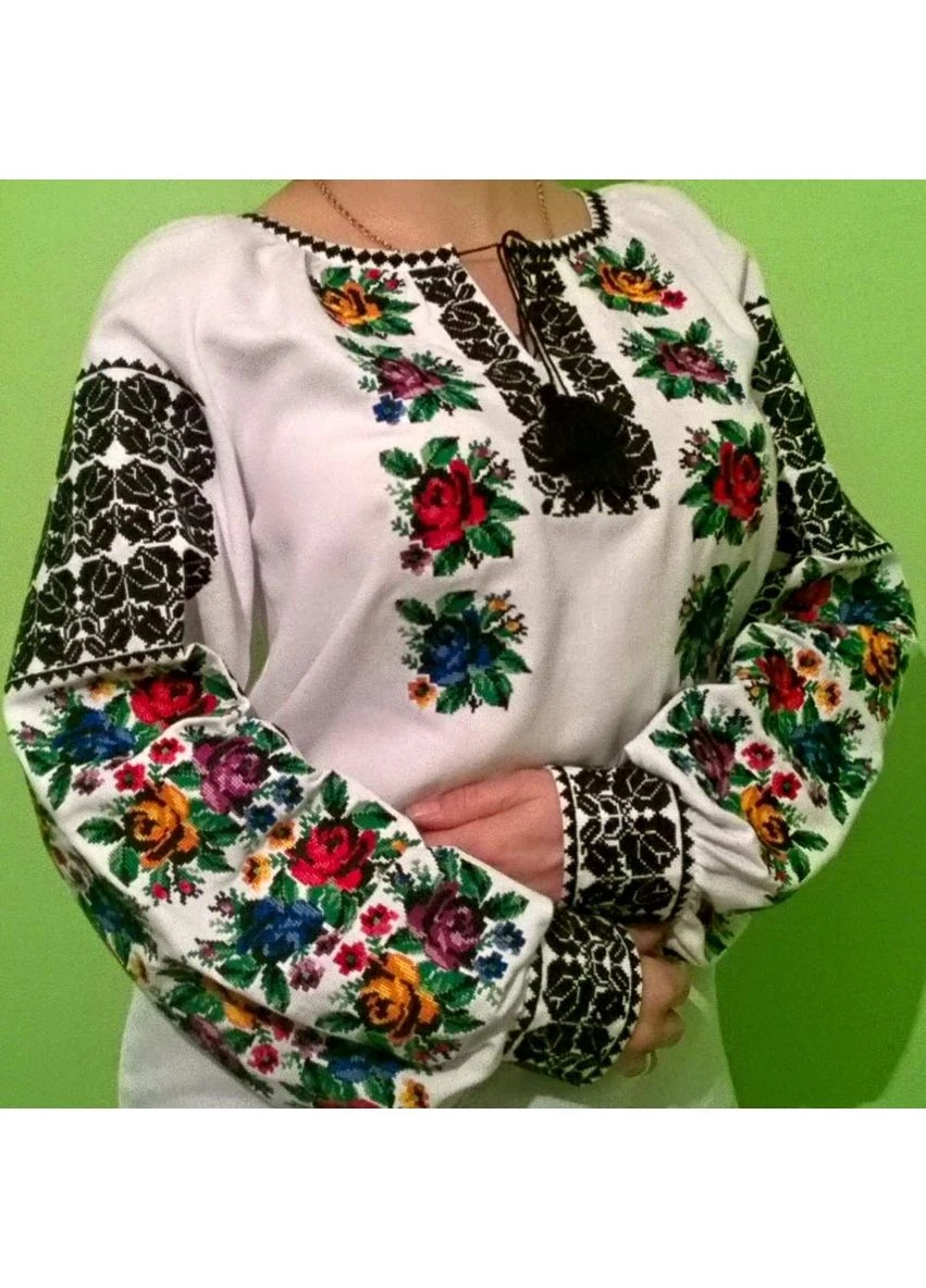 Біла вишиванка, жіноча вишивана блузка Українська вишиванка візерунок орнамент пряма домоткане полотно (389223207)