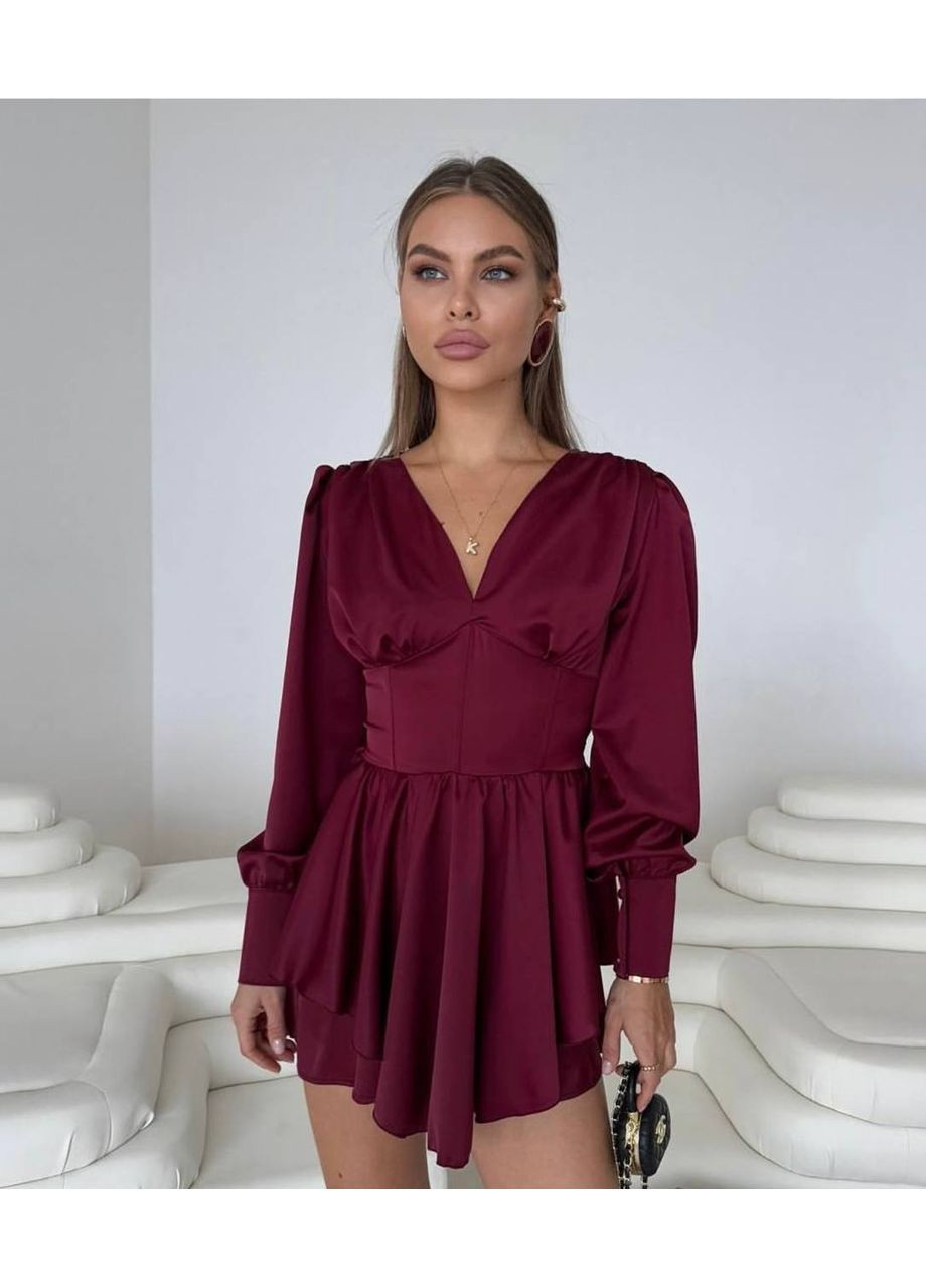 Жіноча сукня комбінезон No Brand комбінезон-шорти однотонний бордовий повсякденний, вечірній, діловий, кежуал шовк
