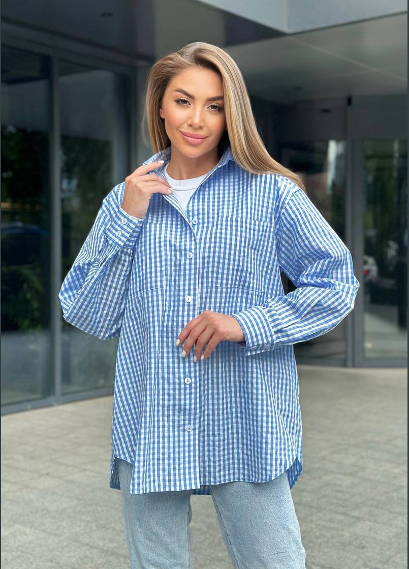 Стильна сорочка оверсайз у клітину з довгими рукавами InFashion Сорочка (330644718)