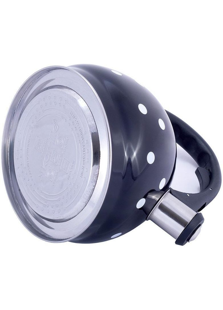Чайник Polka Dot Kettle 2л из нержавеющей стали со свистком, в горошек, черный Kamille (339780106)