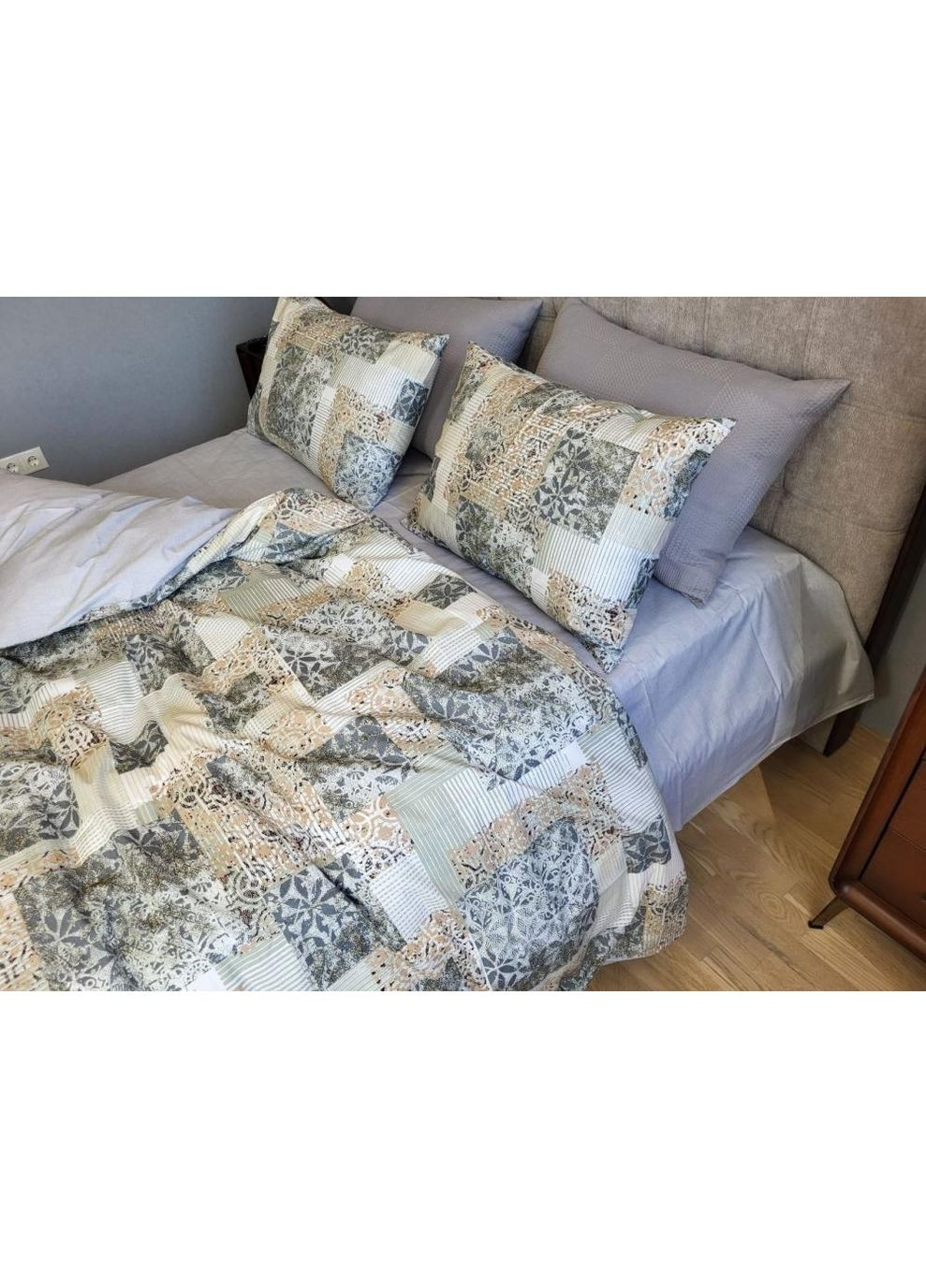 Постільна білизна з резинкою Квадро, ранфорс Сімейний розмір, наволочки 50/70 No Brand (364219917)