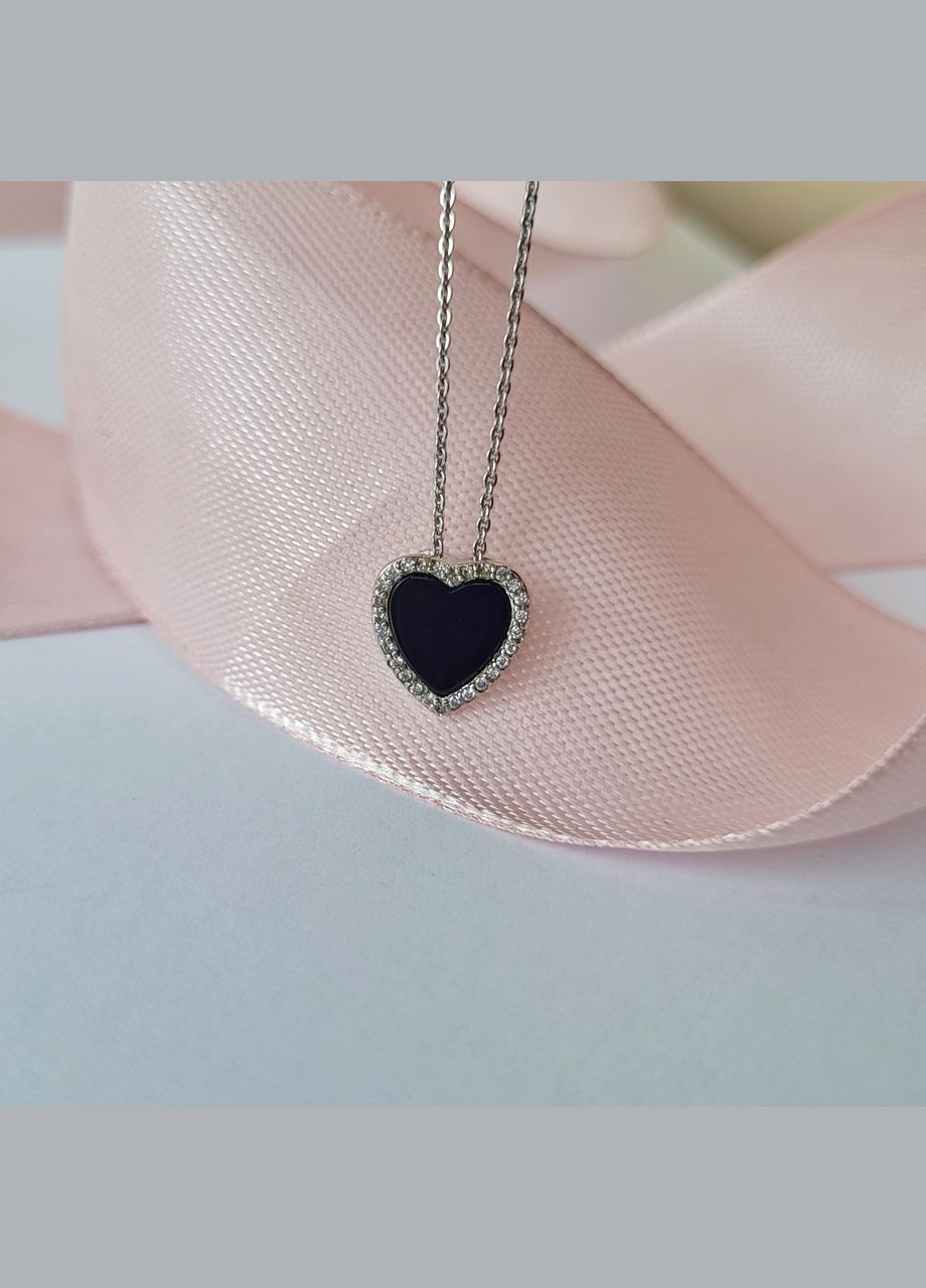 Срібна підвіска кулон Сердце з Чорним Оніксом Срібло 925 проби Родоване пк2фо/2079 0.90г No Brand (306741932)