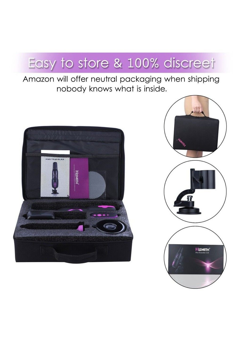 Високомобільна смарт секс-машина Pro Travel APP з фалоімітатором, присоска, пульт ДК Hismith (334000949)