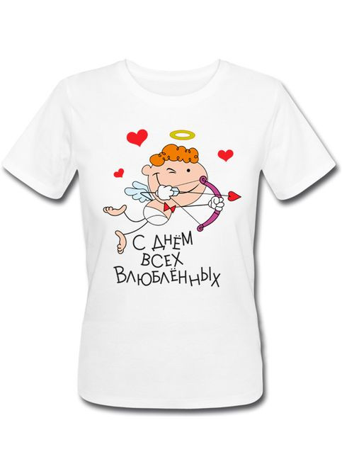 Белая летняя женская футболка с днём всех влюблённых Fat Cat