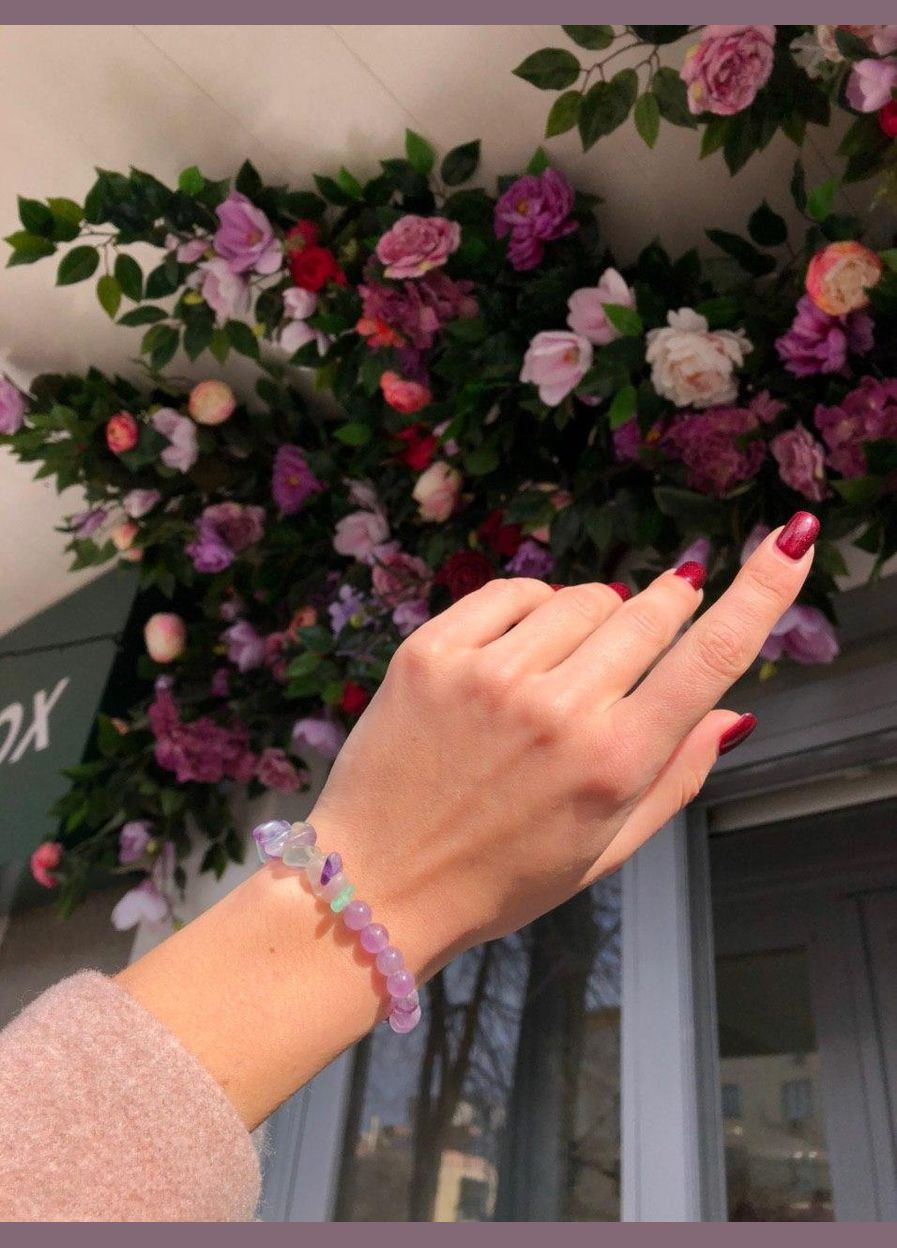 Браслет з натуральних каменів аметиста і флюарита на подарунок собі і близьким No Brand (344584826)