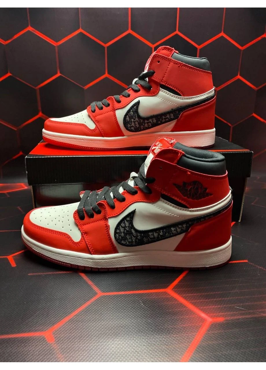 Чорні кросівки чоловічі nike air jordan 1 retro x dior red black найк аір джордан чорні демісезон No Brand