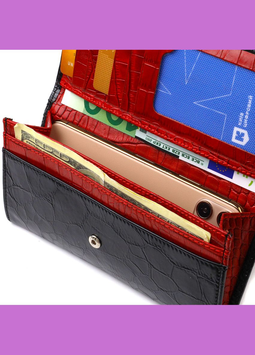 Необычный женский кошелек из натуральной фактурной кожи 21834 Черный Canpellini (331911057)