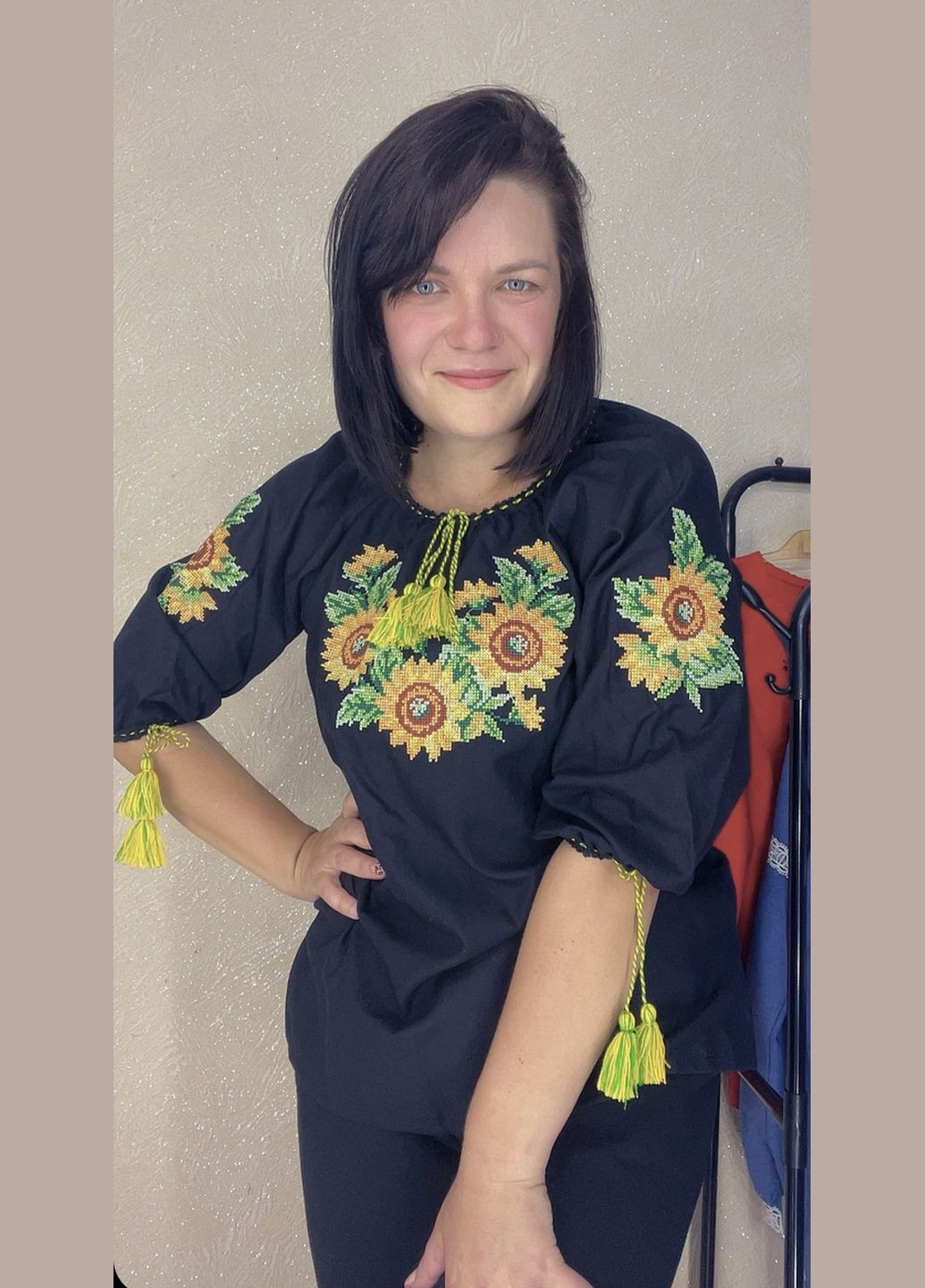 Чорна жіноча вишиванка рукав 3/4 НоКо (345122948)