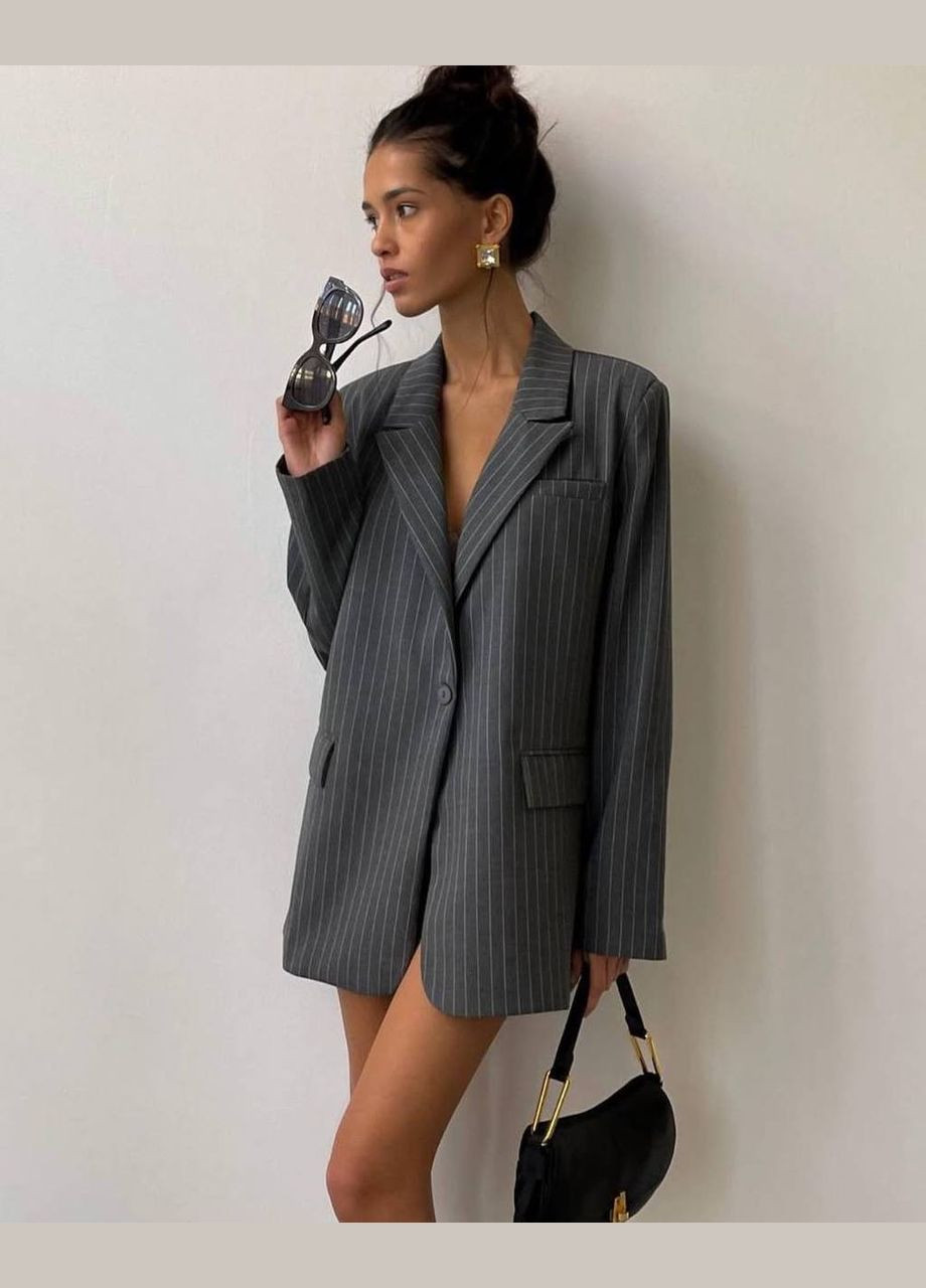 Графитовый женский женский пиджак No Brand полосатый - всесезон