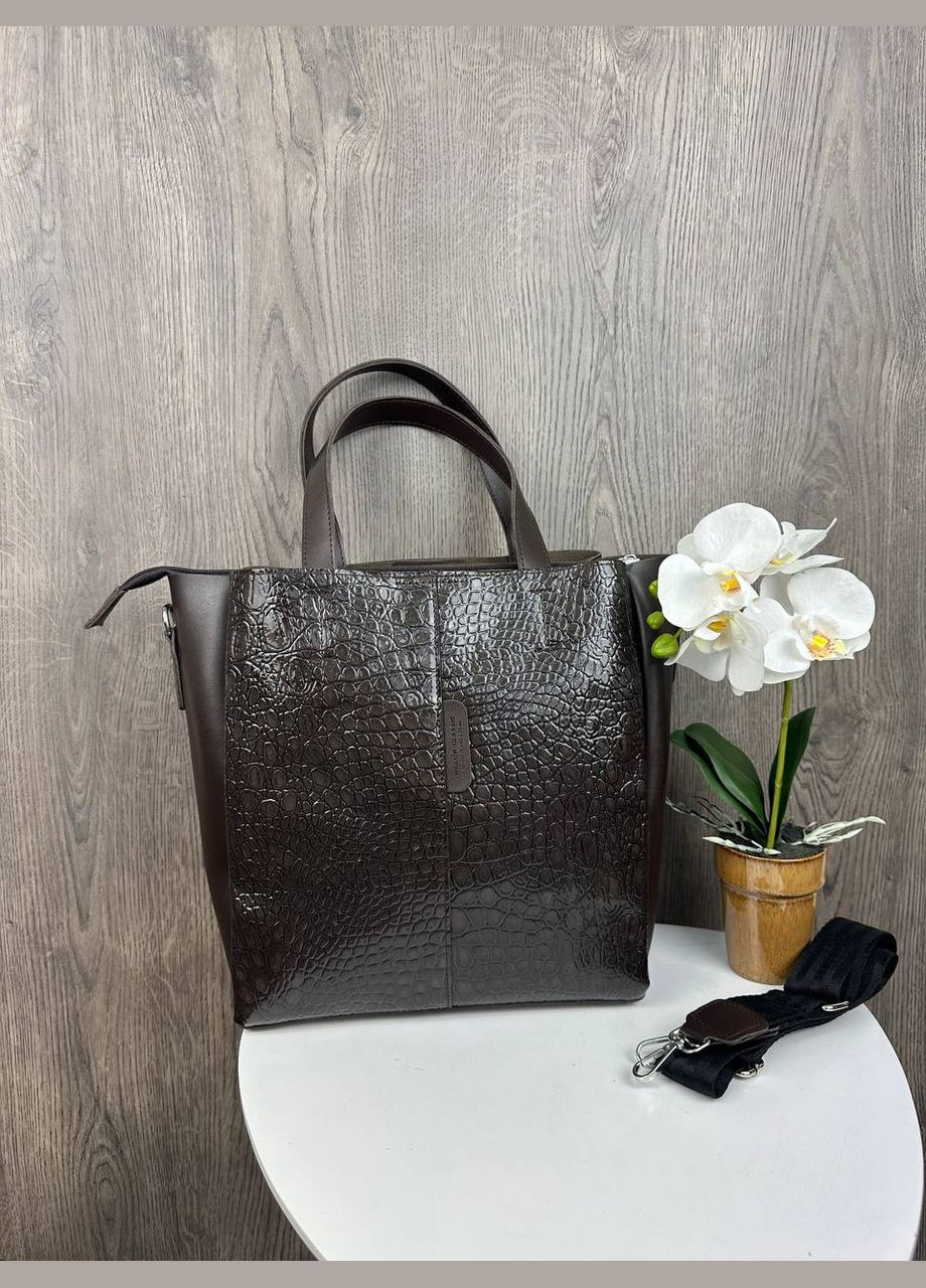 Женская большая сумка в стиле кожа рептилии коричневая Eton (322284075)