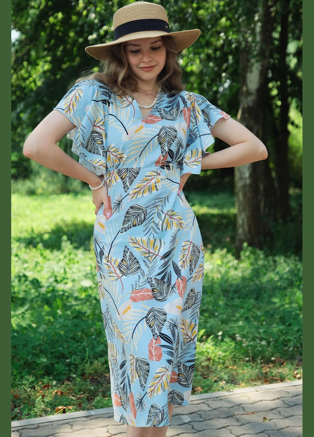 Блакитна повсякденний жіноча літня сукня а-силуету (ll214111469) LadyLike