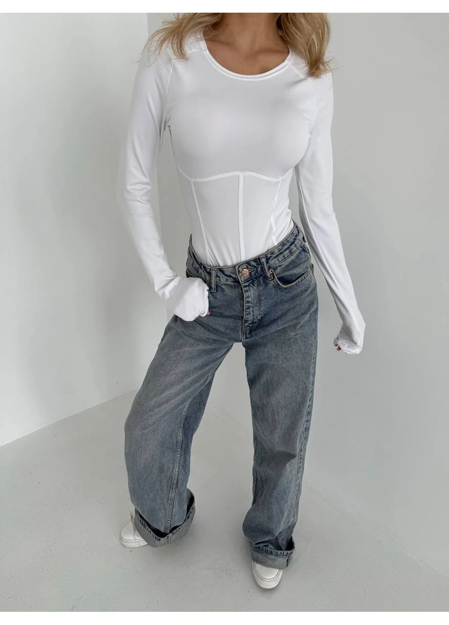Женский боди с длинным рукавом и корсетным дизайном No Brand (364957774)