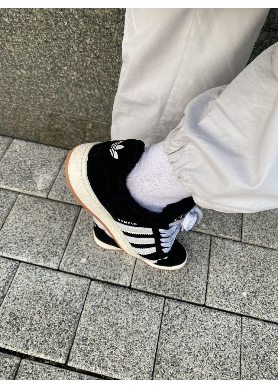 Чорні Зимовий кросівки чоловічі adidas campus 00s black white fur v2 адідас кампус No Brand