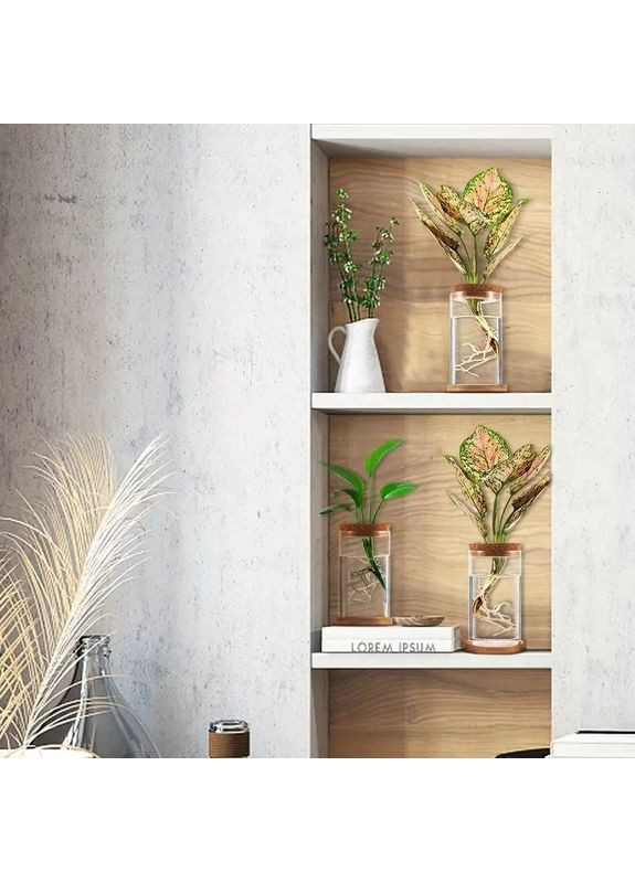 Ваза колба 3 шт. стеклянная, набор гидропонных ваз для укоренения и выращивания растений в воде с деревянной крышкой. No Brand (370290239)