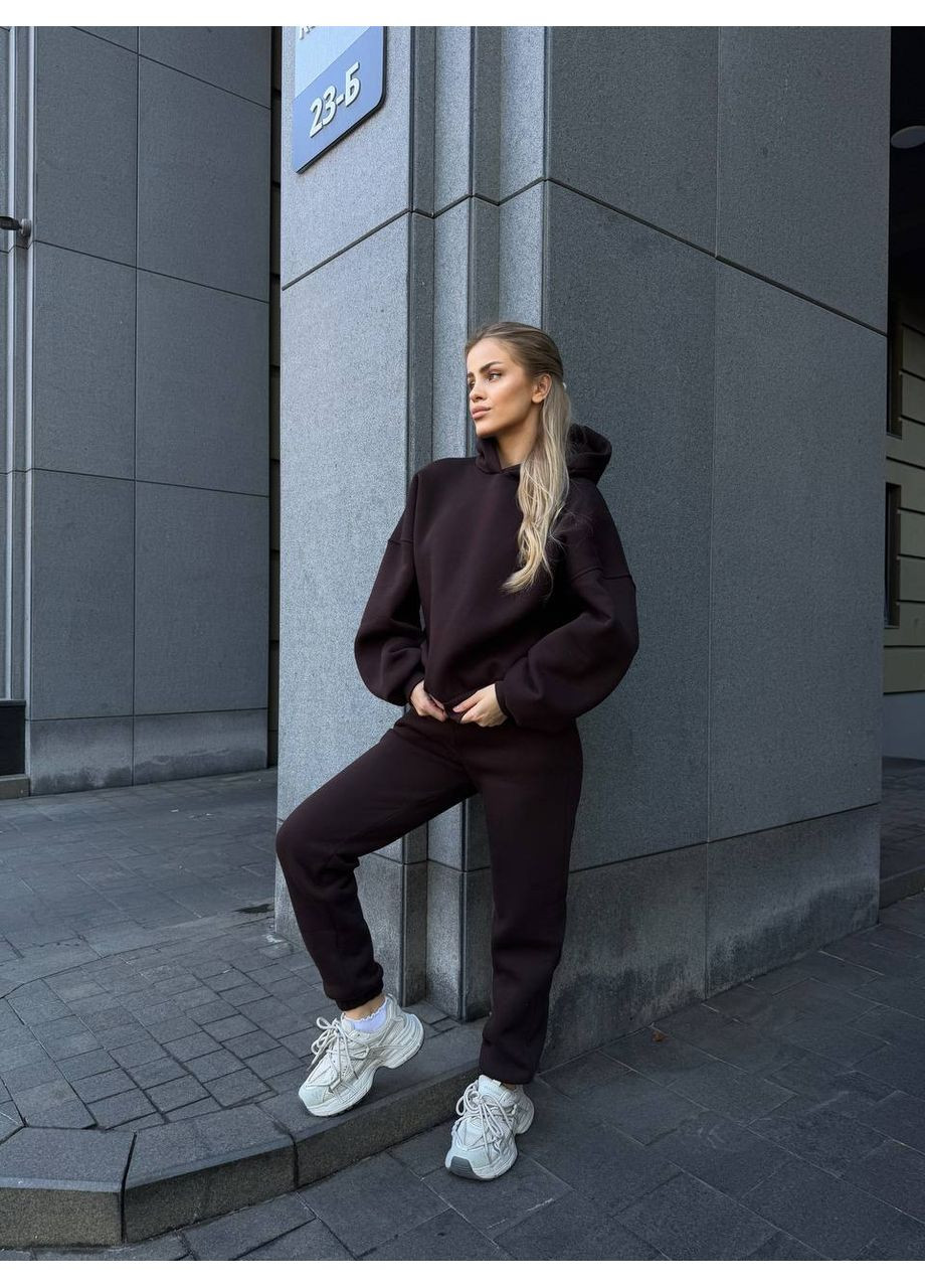 Жіночий теплий костюм з капюшоном коричневого кольору 34517 Fashion (360729447)