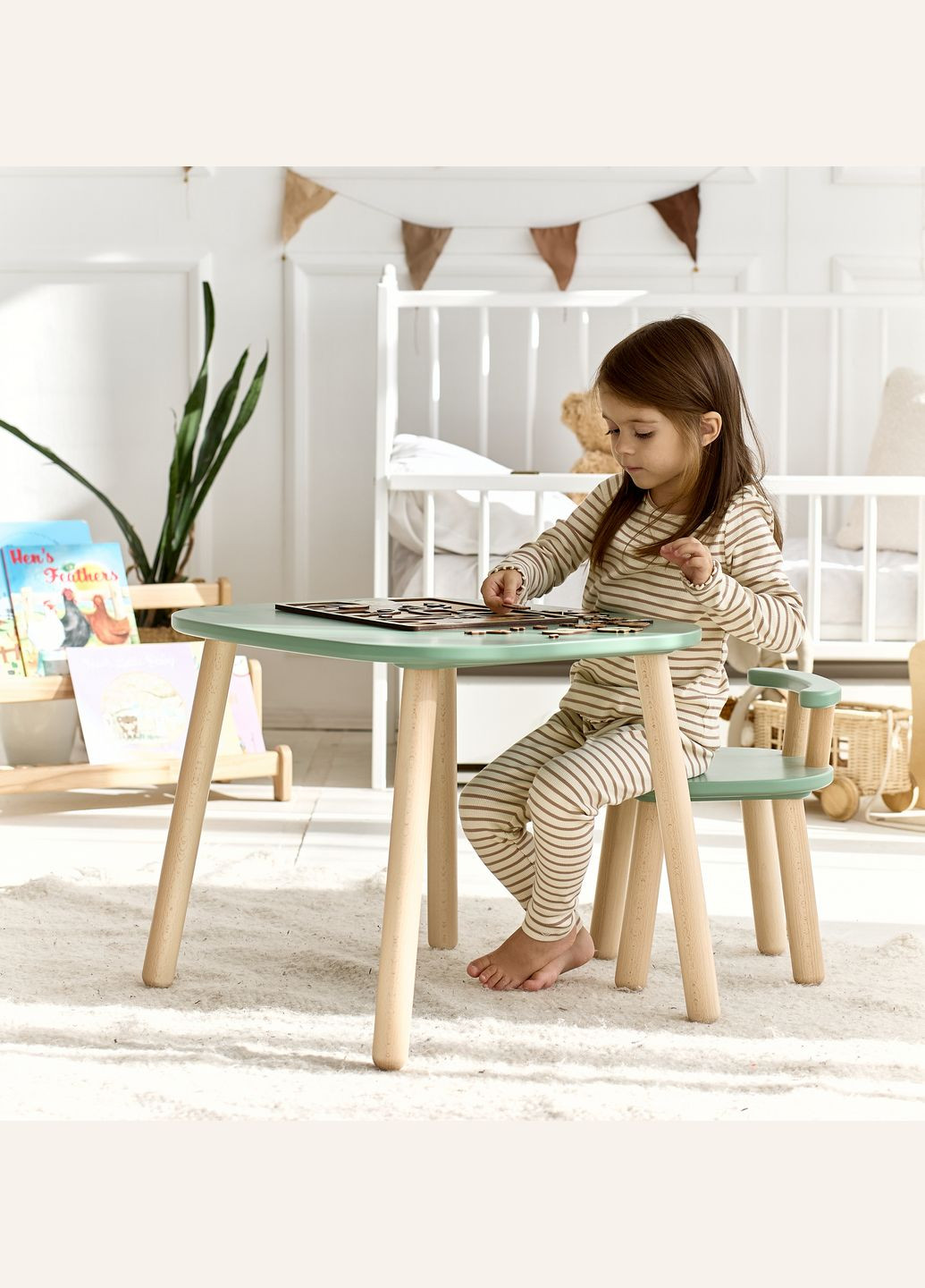 Дитячий столик і стільчик з бука для дітей 4-7 років Tatoy (314872686)