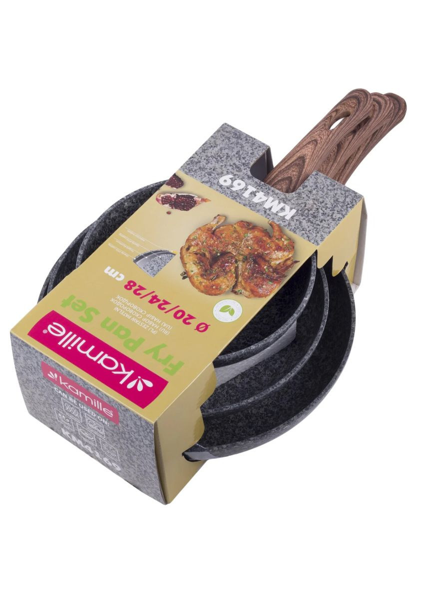 Набор сковородок Grey Marble KM-4169 3 предмета Kamille (349222362)