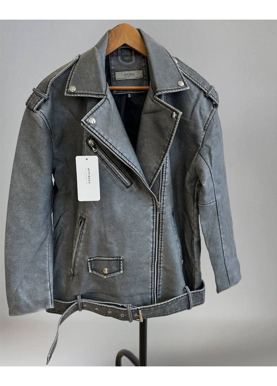 Серая куртка косуха оверсайз искусственная кожа, подклад Україна