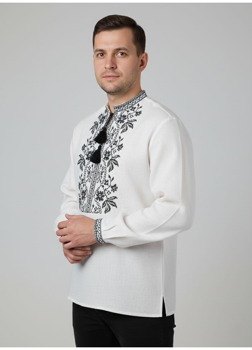 Бежева бежева лляна чоловіча вишиванка модерн НоКо візерунок орнамент пряма, вільна льон (370269941)