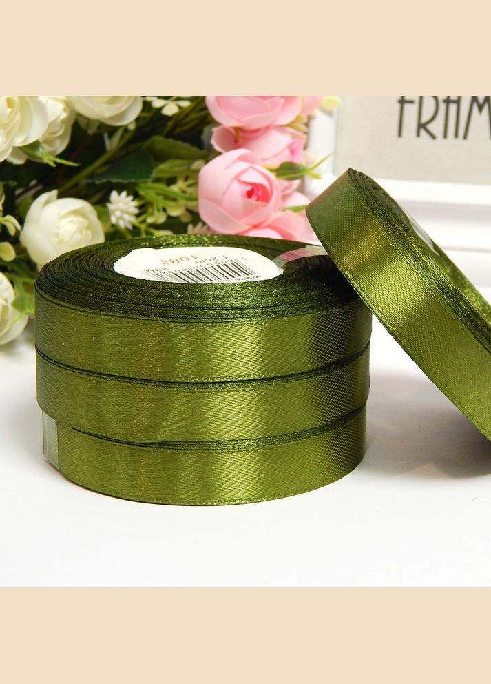 Стрічка атласна однотонна, 1,2 см (рулон), №108 оливкова No Brand (340486721)