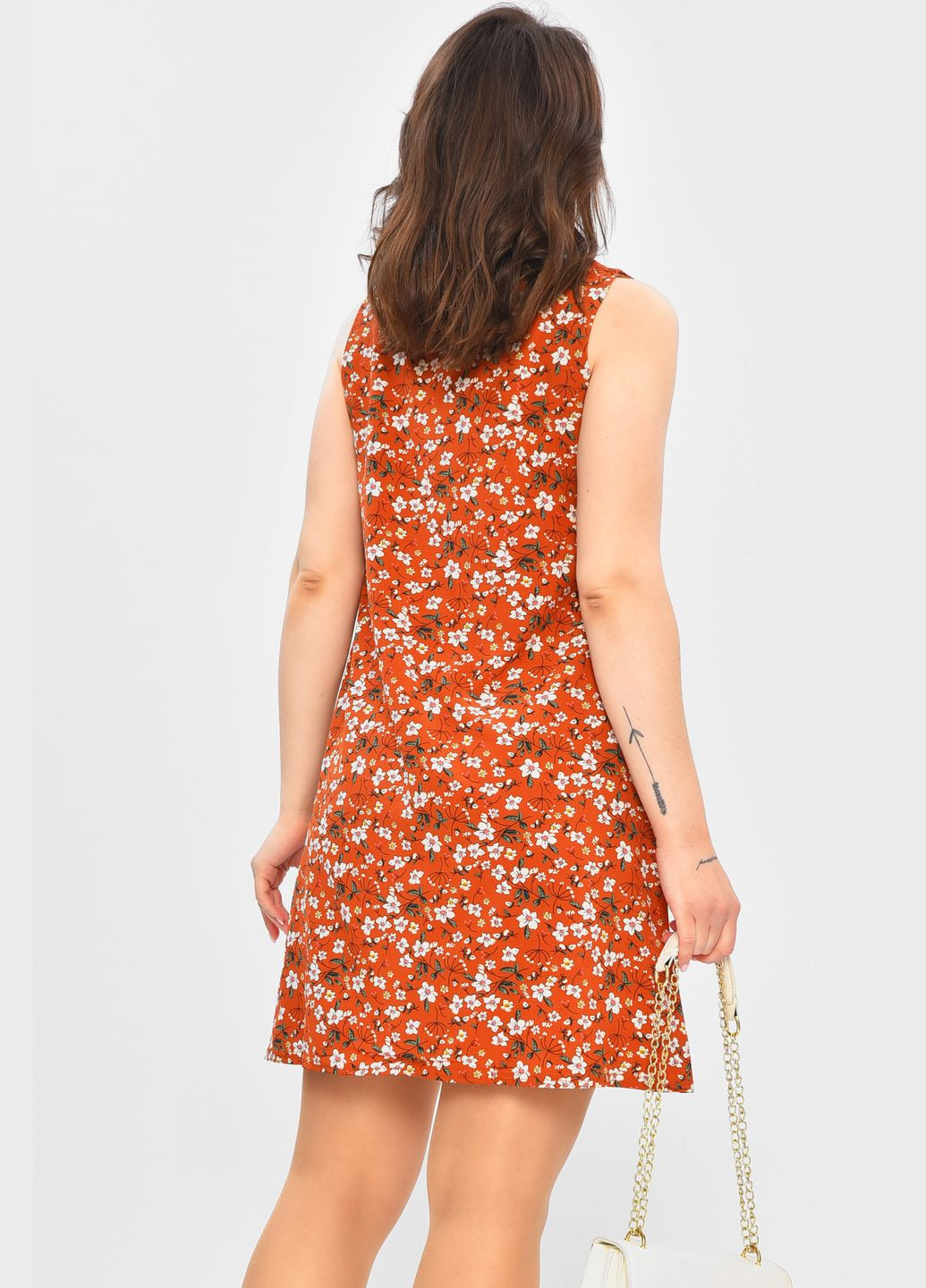 Летний женский сарафан женский коричневого цвета с принтом Let's Shop однотонный