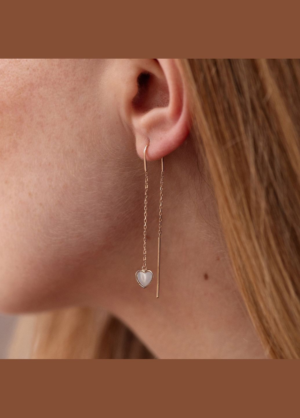 Золотые серьги - протяжки Сердечки с перламутром с08574 Oniks (278250101)