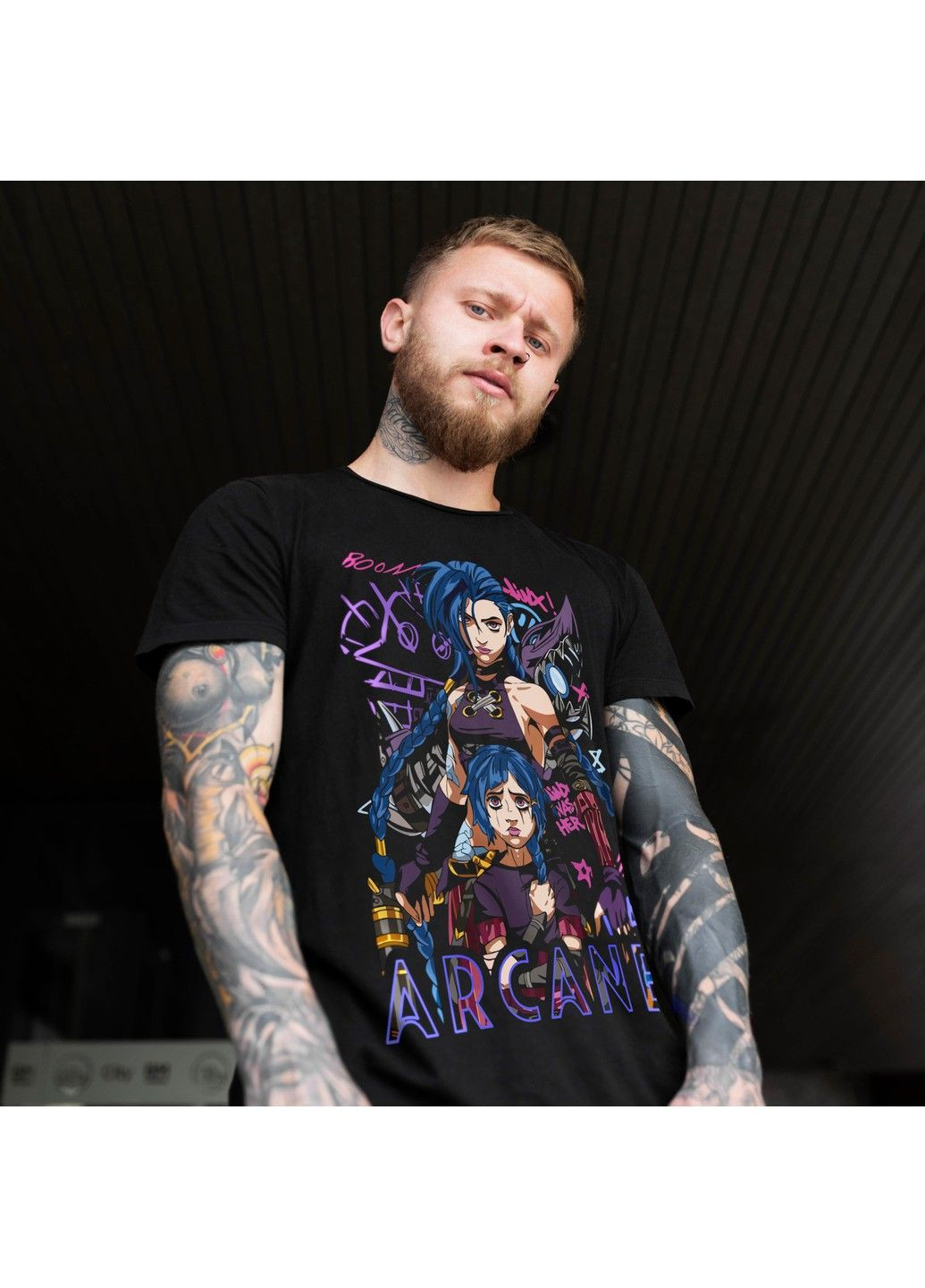 Чорна футболка з принтом arcane - jinx No Brand